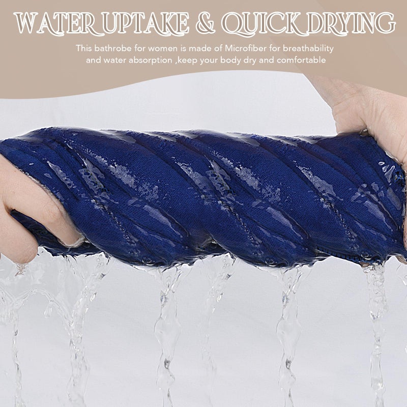 SINLAND Women's Spa Wrap Microfiber Lightweight Knee Length Bath Body Wrap Shower Towels with Adjustable Closure 32 Inch x 60 Inch Navy Blue - Image 5